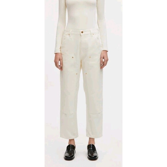 RENGGLI Boyfriend Fit Work Pant Women's 26 Bone Ivory Carpenter Slim Straight - Picture 1 of 11